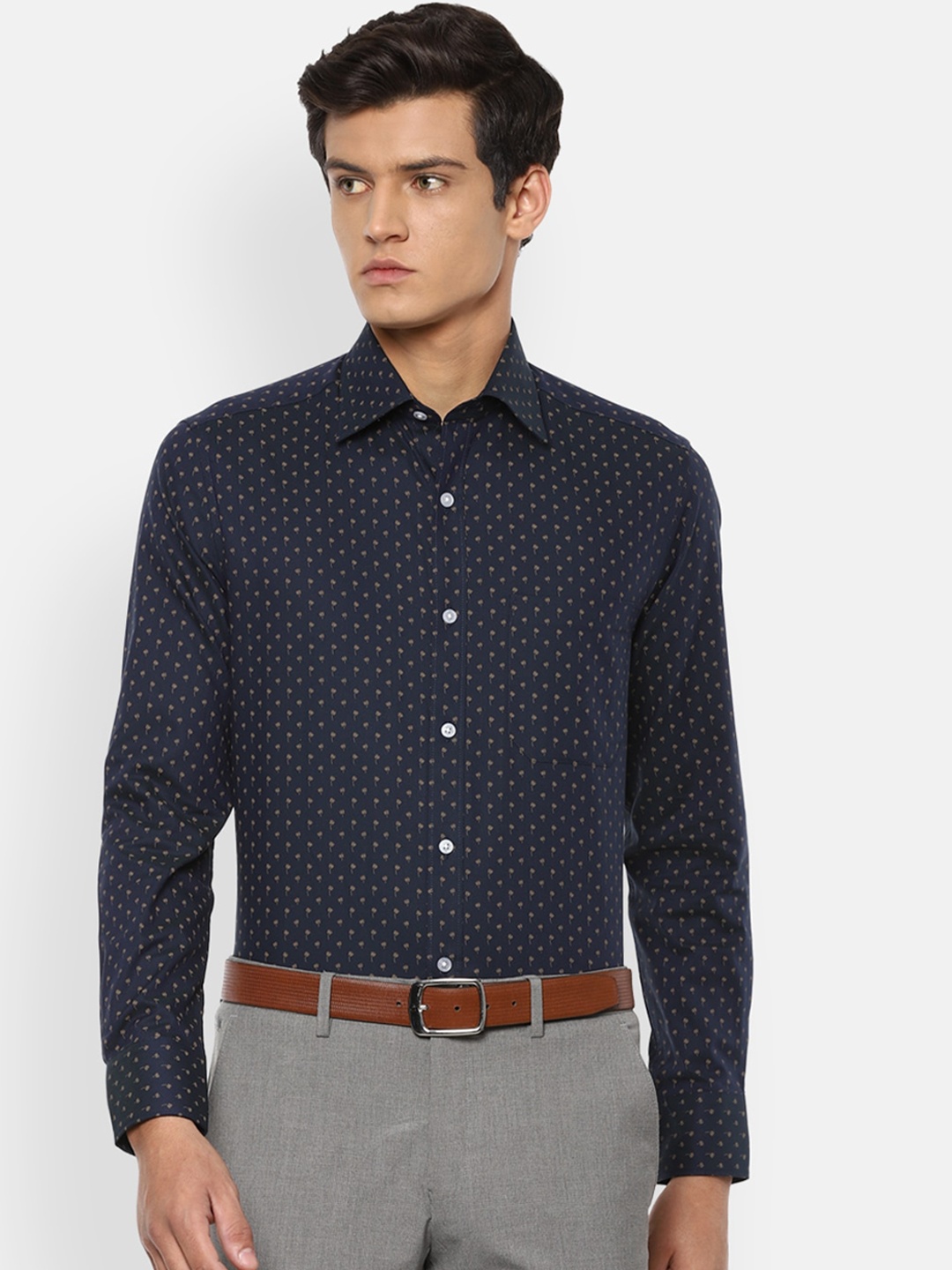 

Louis Philippe Men Navy Blue Opaque Printed Formal Shirt