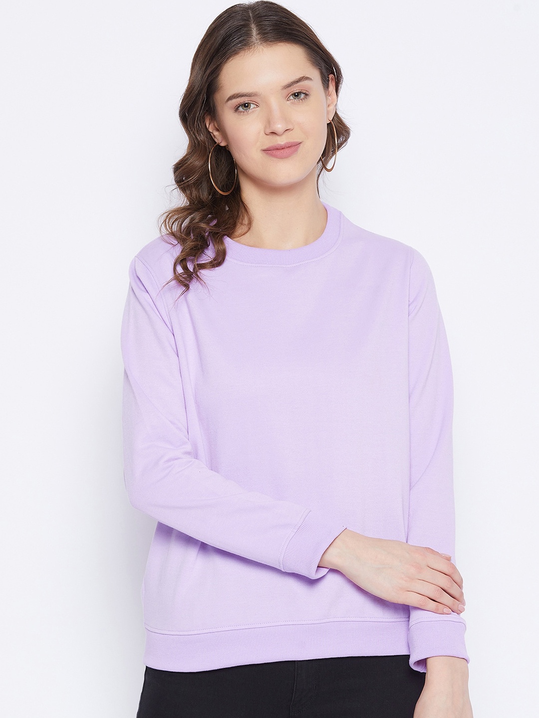 

FRENCH FLEXIOUS Women Lavender Solid Sweatshirt