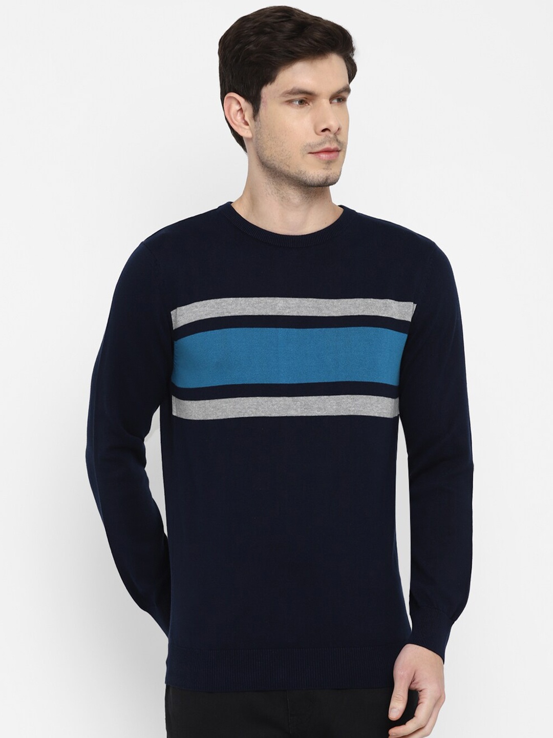 

Red Chief Men Navy Blue & Blue Colourblocked Cotton Pullover
