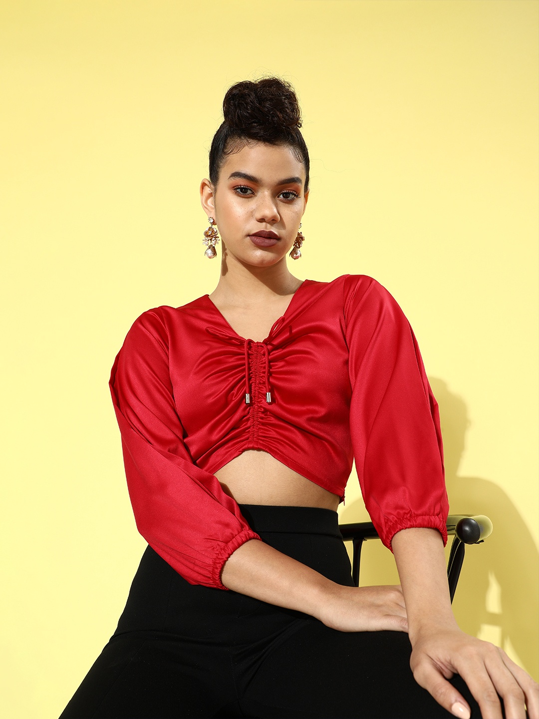 

STREET 9 Women Red Solid Satin Top