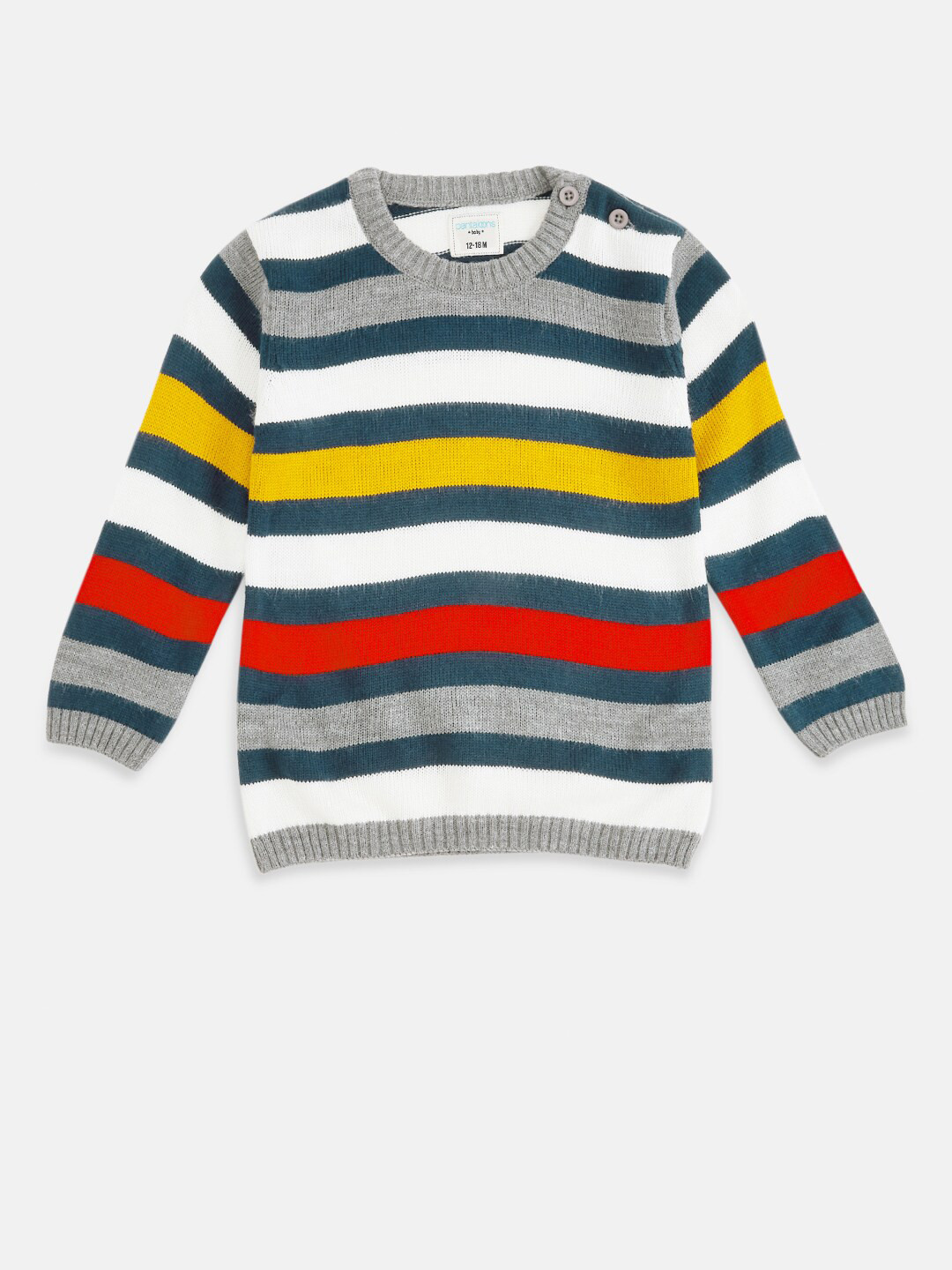 

Pantaloons Baby Boys White & Grey Striped Acrylic Pullover