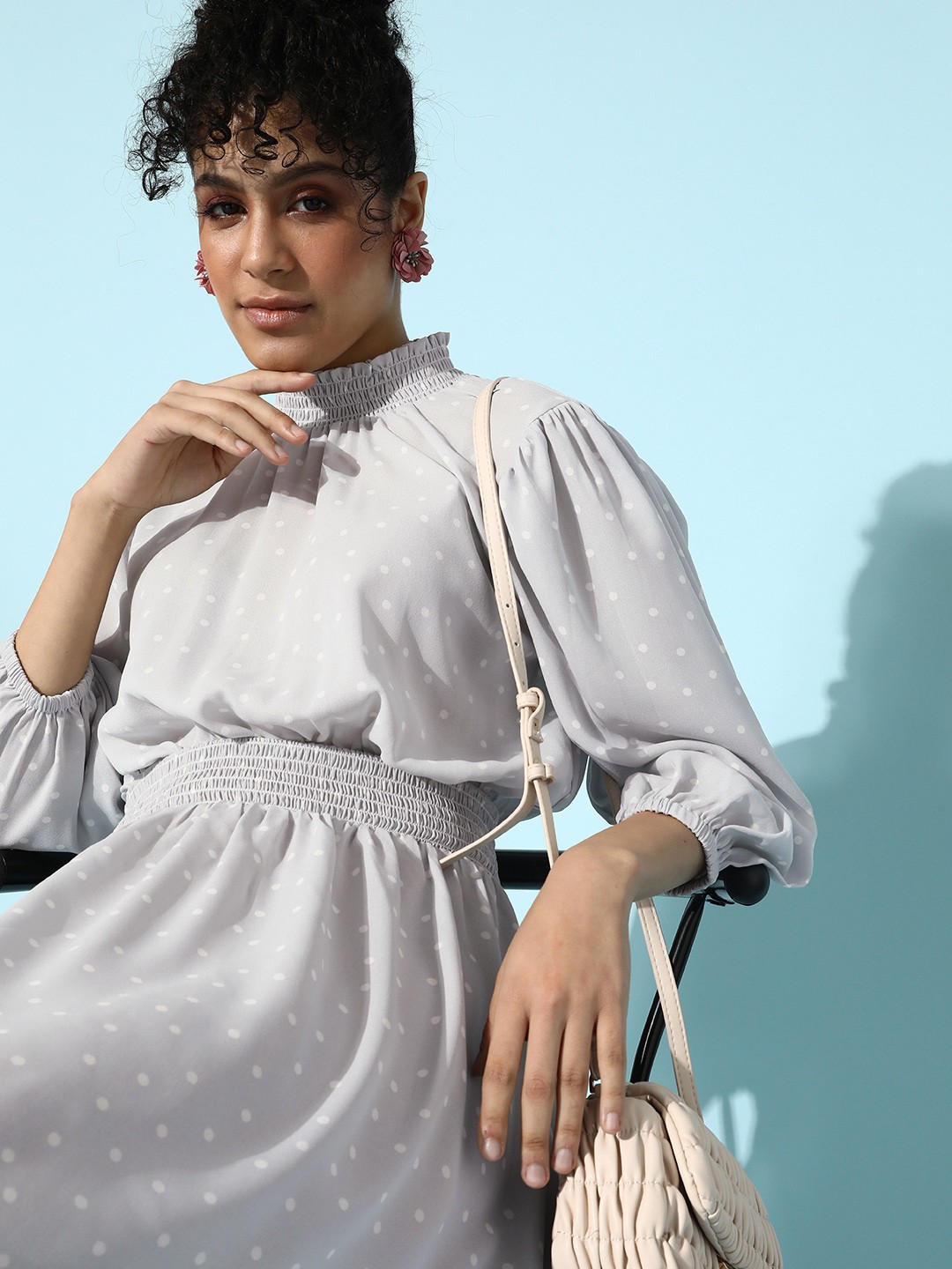 

STREET 9 Women Grey Polka Dotted Dress