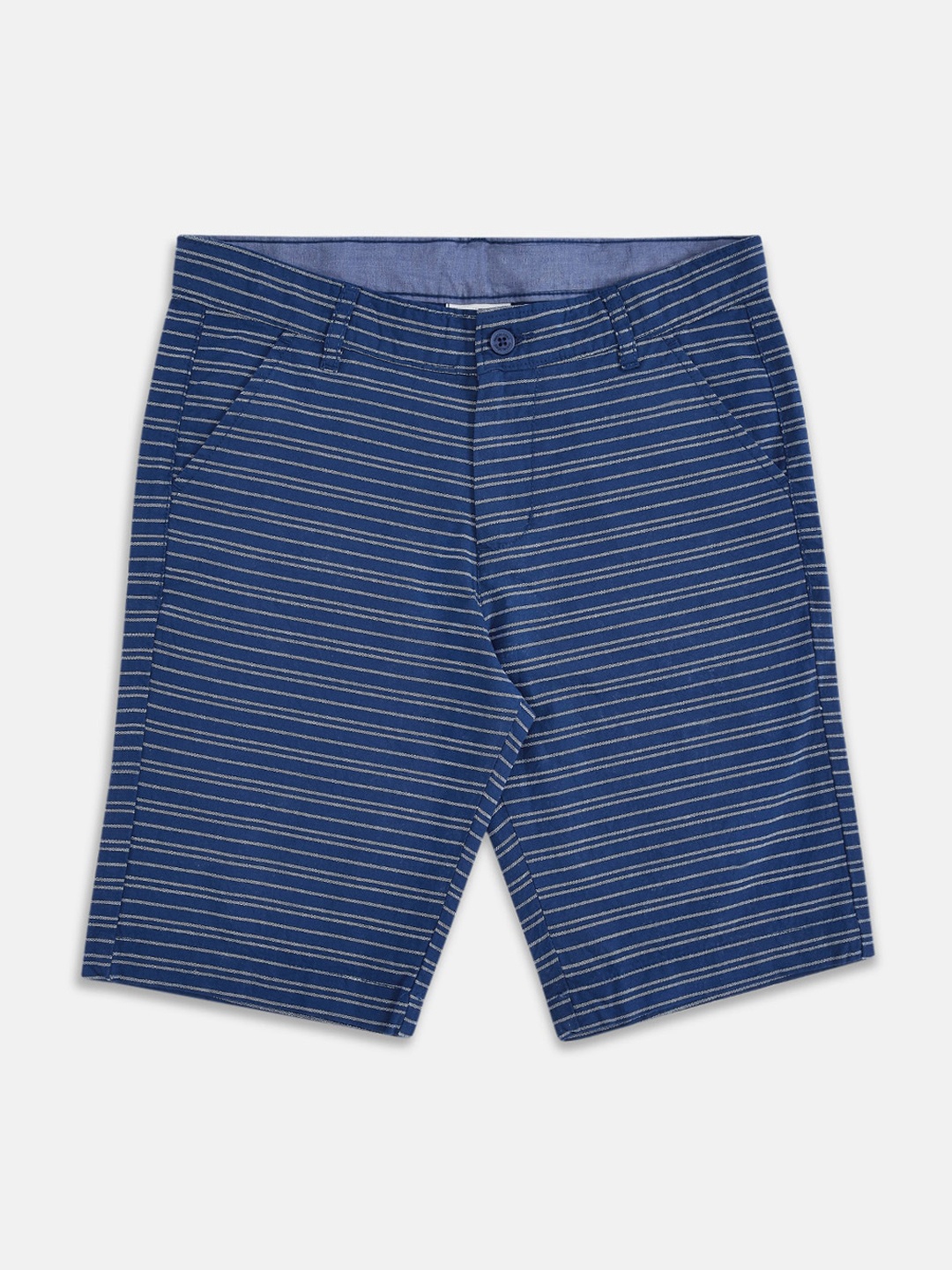 

Pantaloons Junior Boys Navy Blue & White Striped Pure Cotton Shorts