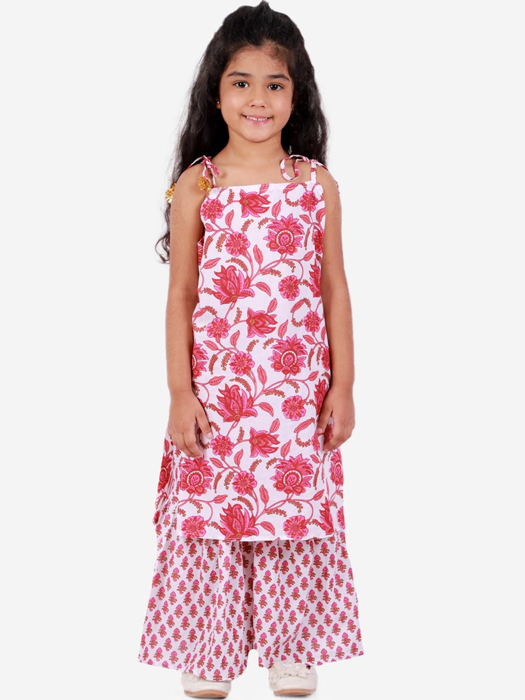 

ahhaaaa Girls Pink Ethnic Motifs Printed Regular Pure Cotton Kurta with Sharara