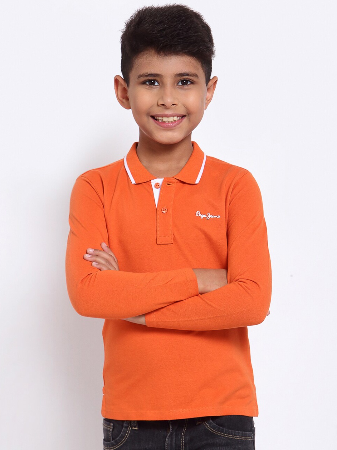

Pepe Jeans Boys Orange & White Polo Collar T-shirt