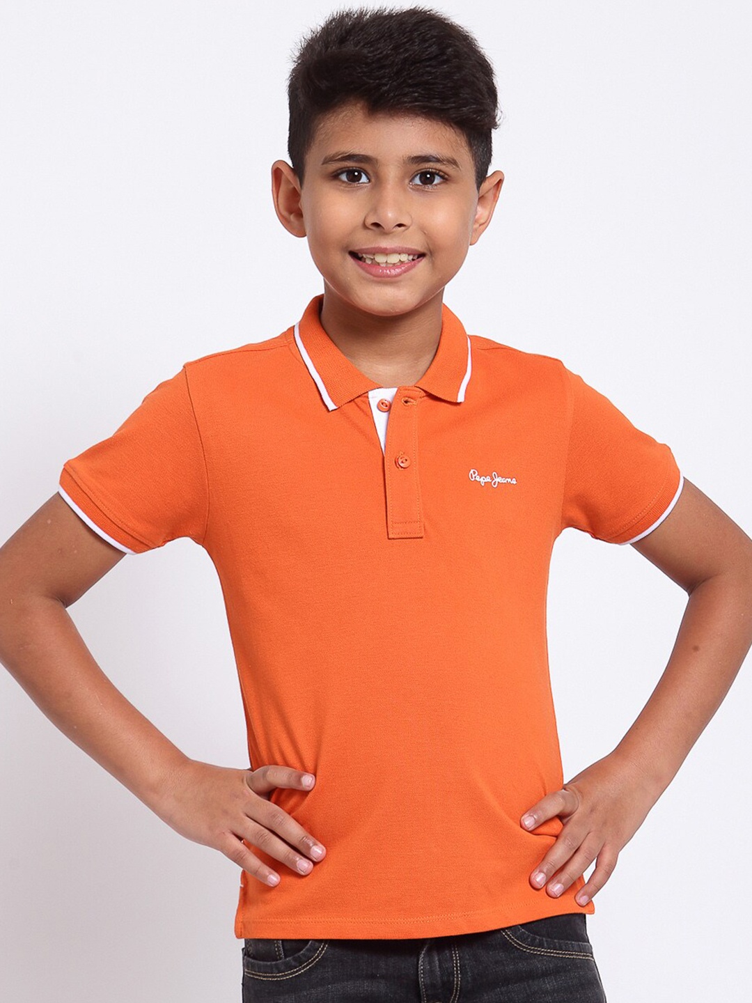 

Pepe Jeans Boys Orange & White Polo Collar T-shirt