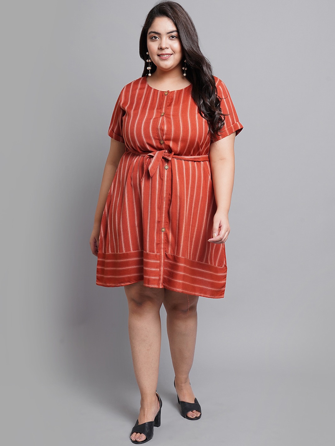 

PrettyPlus by Desinoor.com Rust Striped Dress