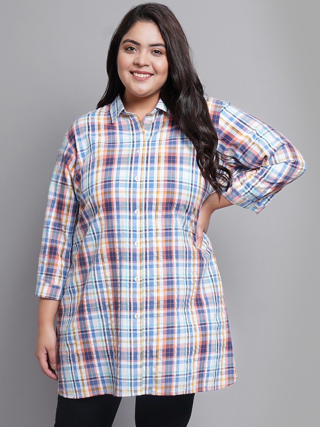 

PrettyPlus by Desinoor.com Multicoloured Checked Shirt Dress, Multi