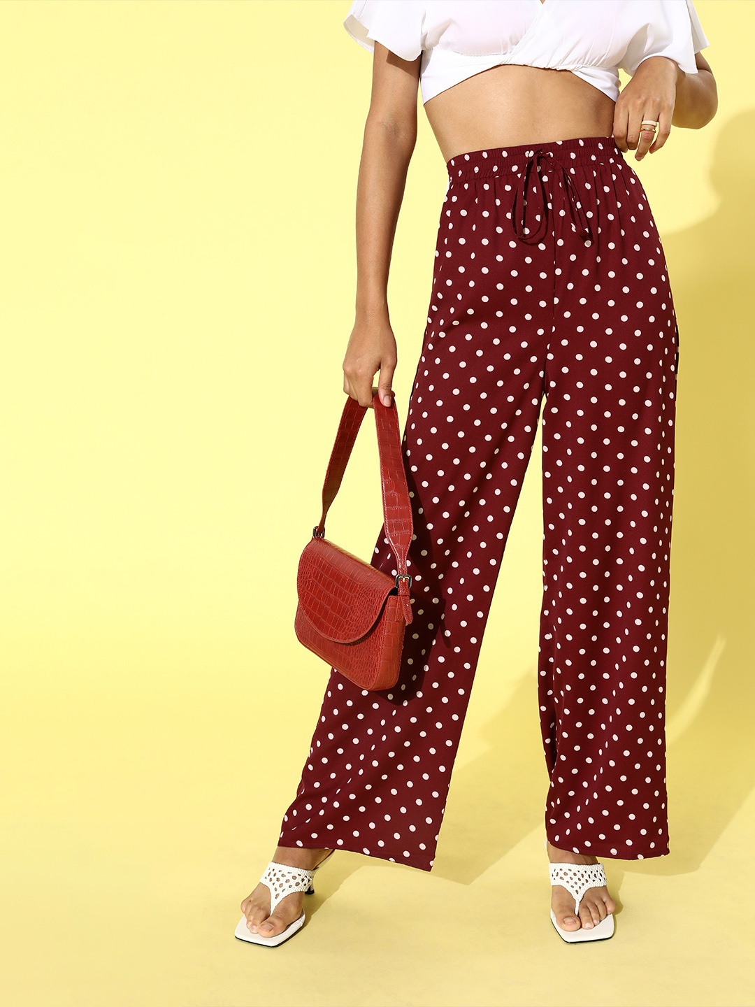 

Berrylush Women Red Polka Dotted Trousers