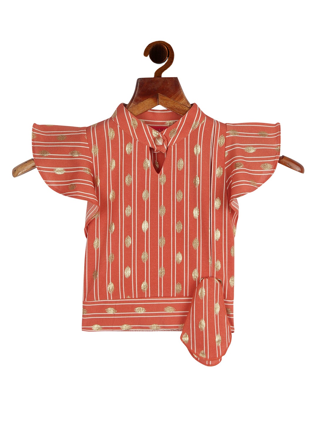 

Tiny Girl Girls Rust & White Striped Keyhole Neck Top