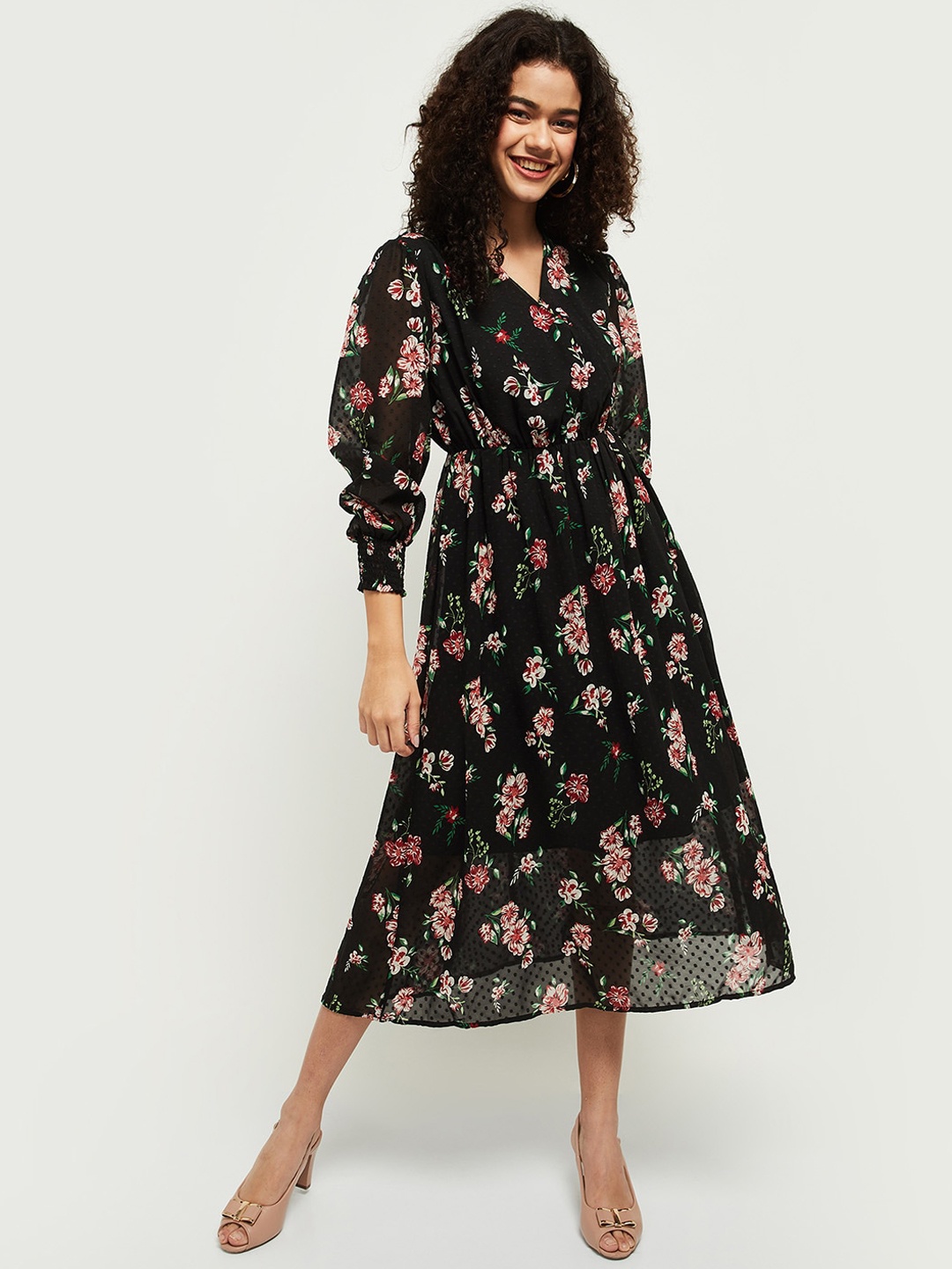 

max Black Floral Midi Dress