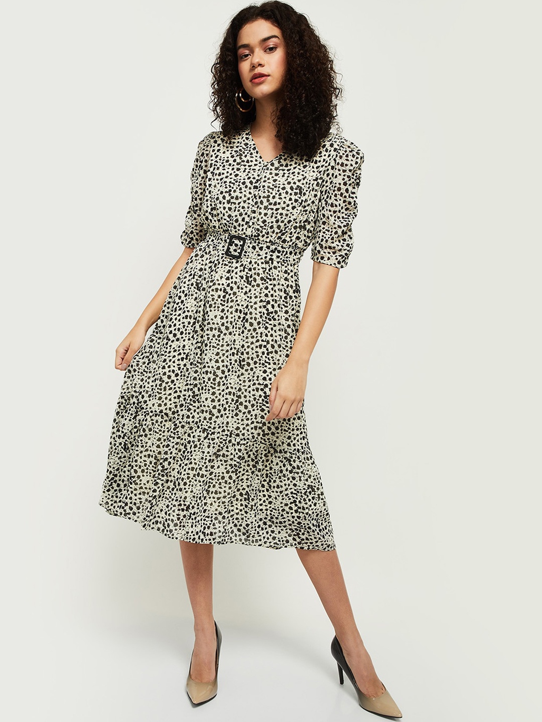 

max Beige Animal Midi Dress