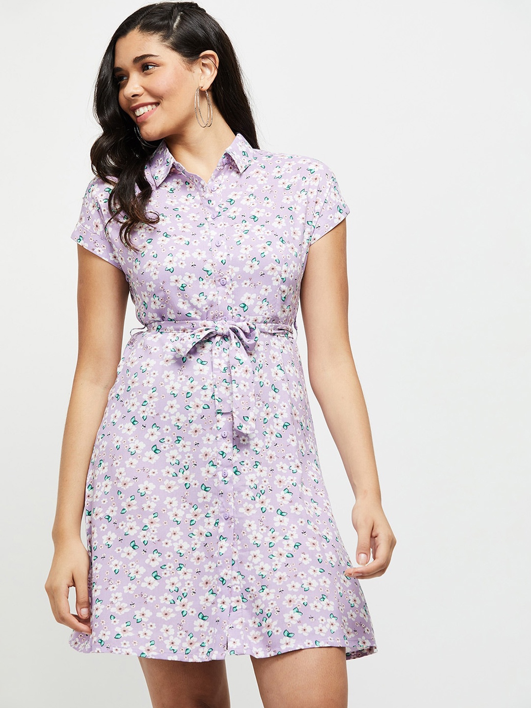 

max Purple Floral Shirt Dress