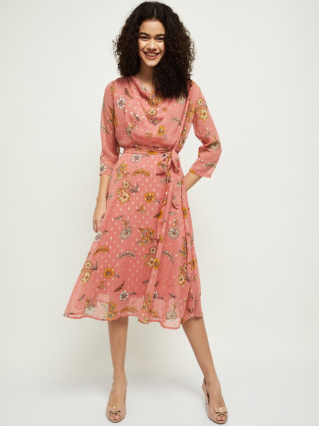 

max Pink Floral Midi Dress