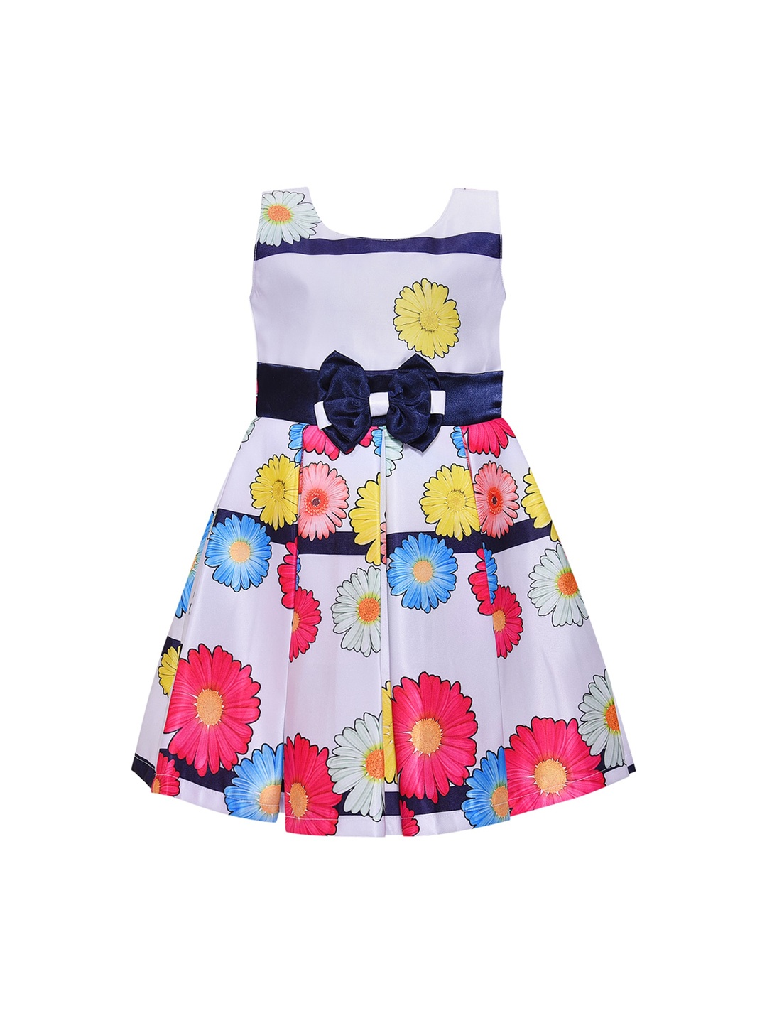 

Wish Karo Girls White & Pink Floral Printed Satin Dress