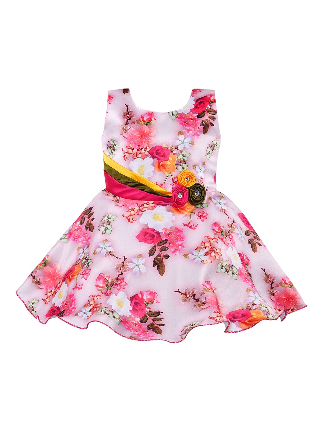 

Wish Karo Girls Pink & White Floral Applique Satin Dress