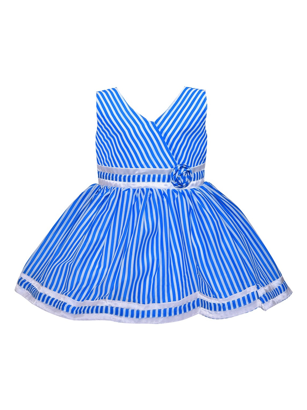 

Wish Karo Girls Blue & Off White Striped Satin Dress