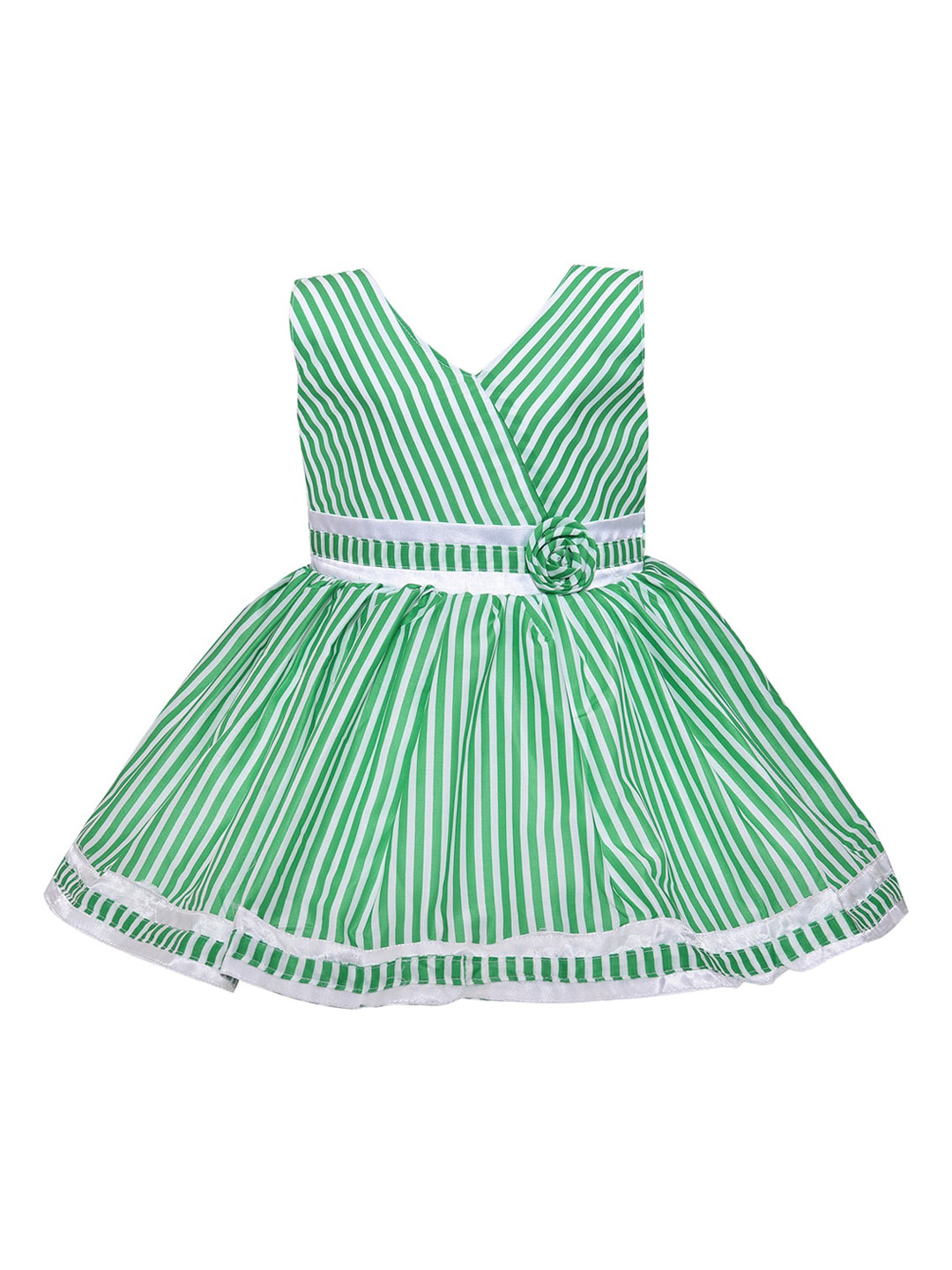 

Wish Karo Girls Green & Off White Striped Satin Dress