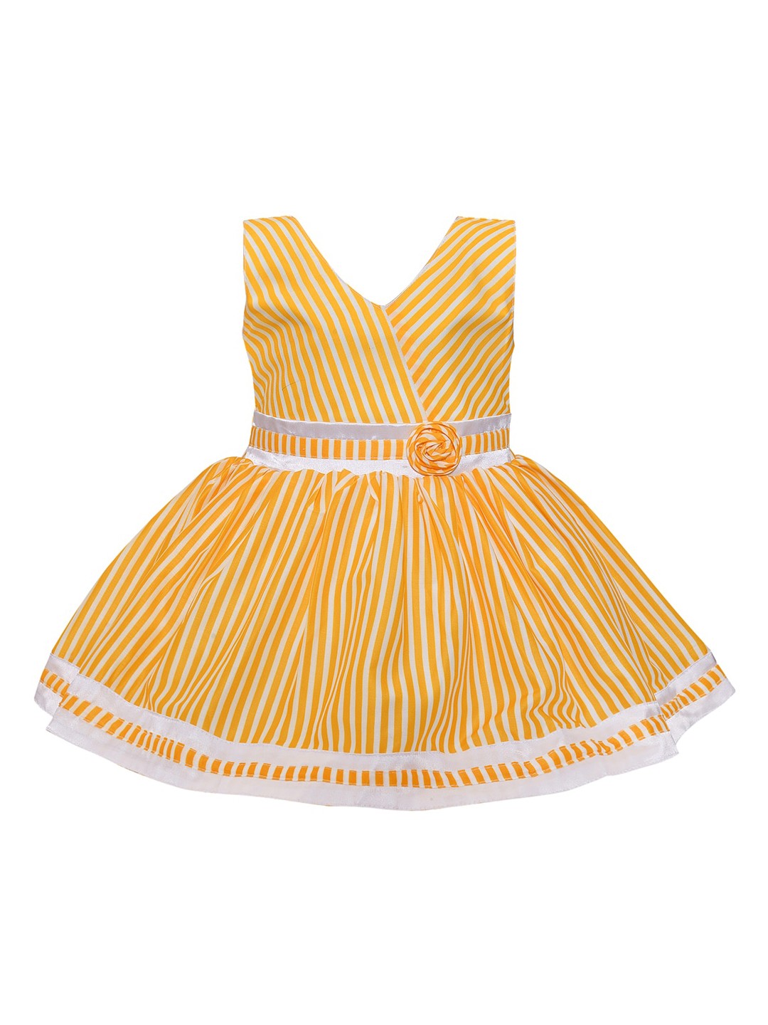 

Wish Karo Girls Yellow & Off White Striped Satin Dress