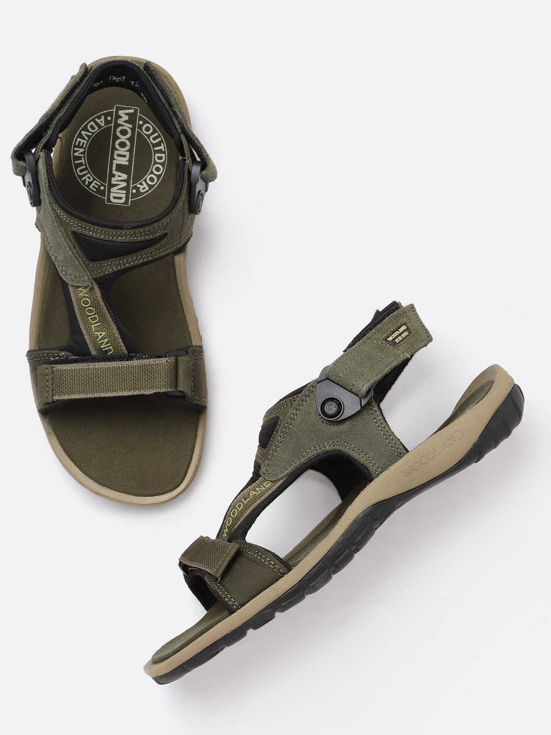 

Woodland Men Olive Green & Black Colourblocked Sports Sandals
