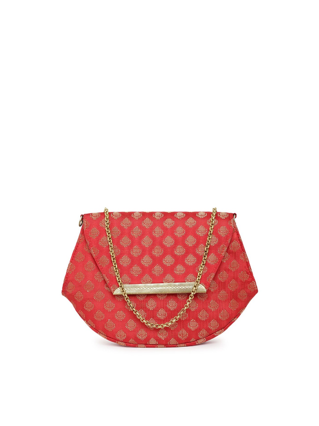 

Fabindia Maroon & Gold-Toned Printed Envelope Clutch