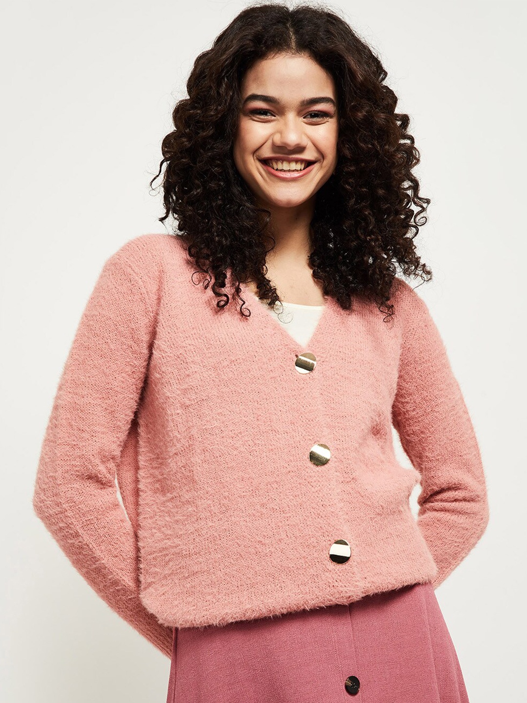 

max Women Pink Acrylic Cardigan