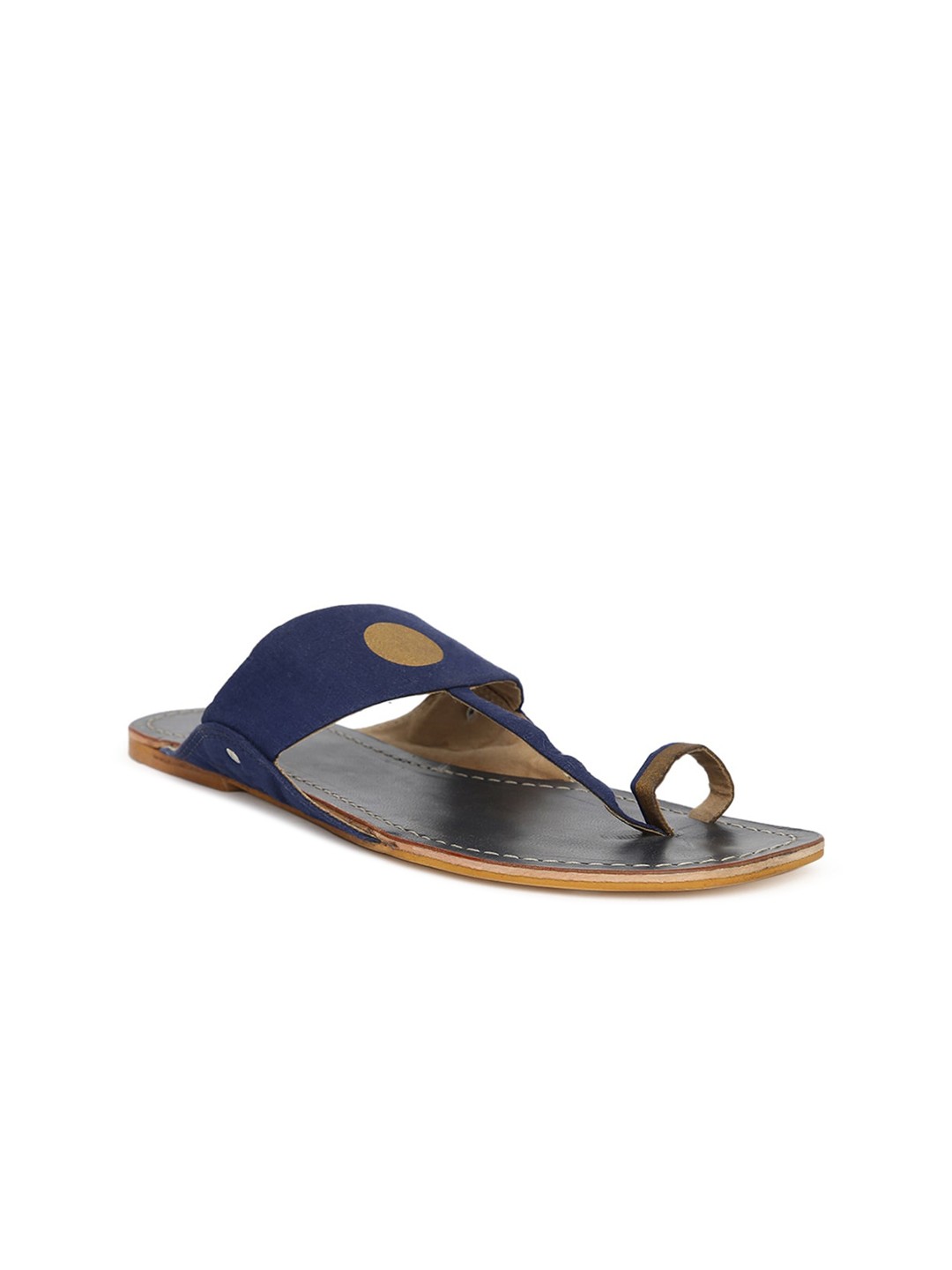 

Fabindia Women Blue & Yellow Leather One Toe Flats