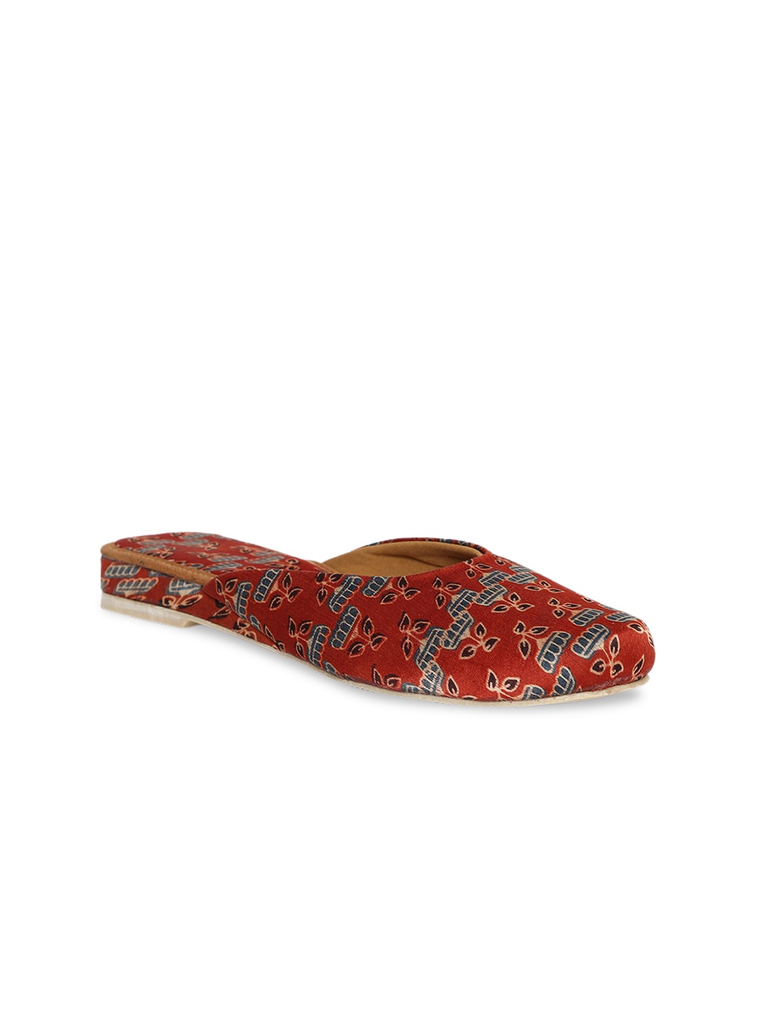 

Fabindia Women Red & Blue Ajrakh Printed Mules