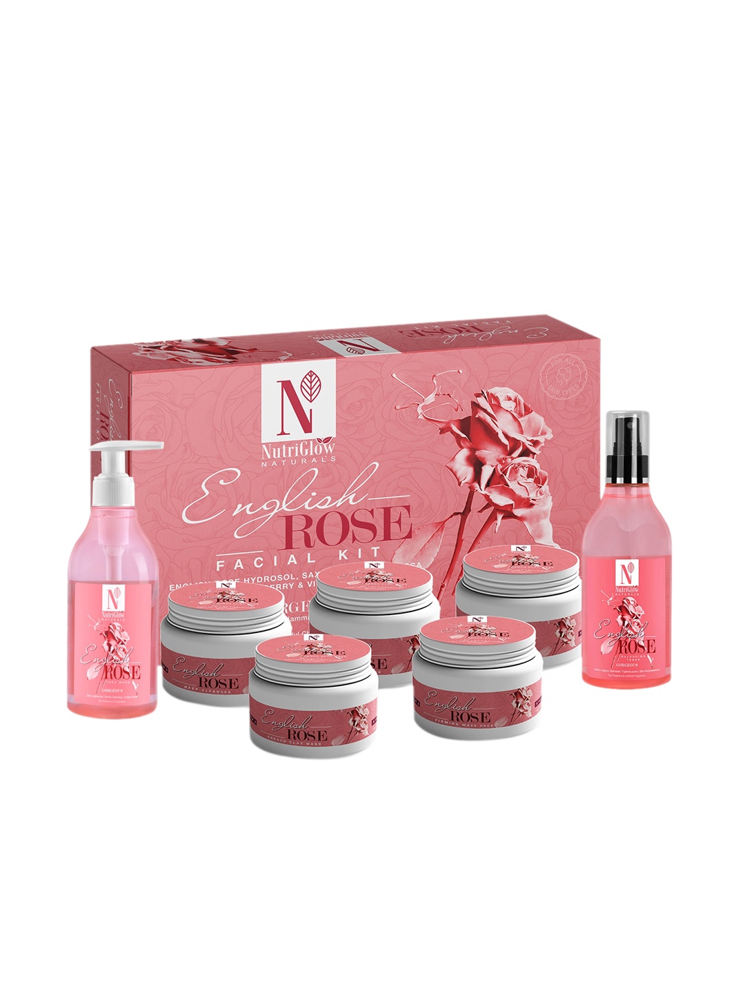 

NutriGlow Naturals Sustainable English Rose Facial Kit, English Rose Toner 150ml Face Wash 150ml, White
