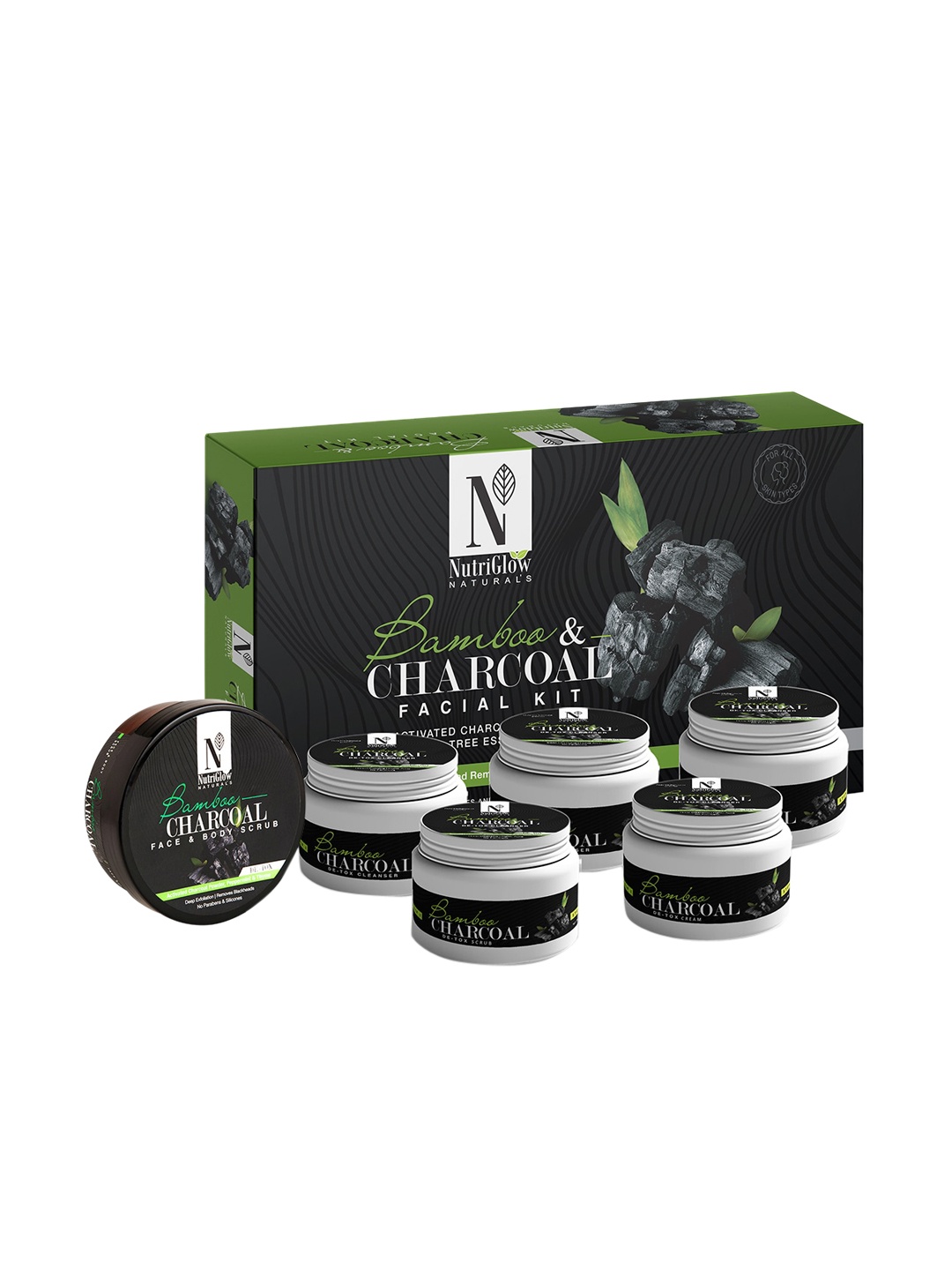 

NutriGlow Naturals Set of Bamboo Charcoal Facial Kit 250g+10ml & Face & Body Scrub 200g, White