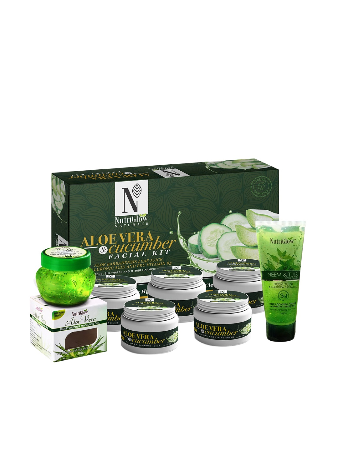 

NutriGlow Naturals Set of Facial Kit 250g+10ml - Aloe Vera Gel 100g - Face Wash 65g, White