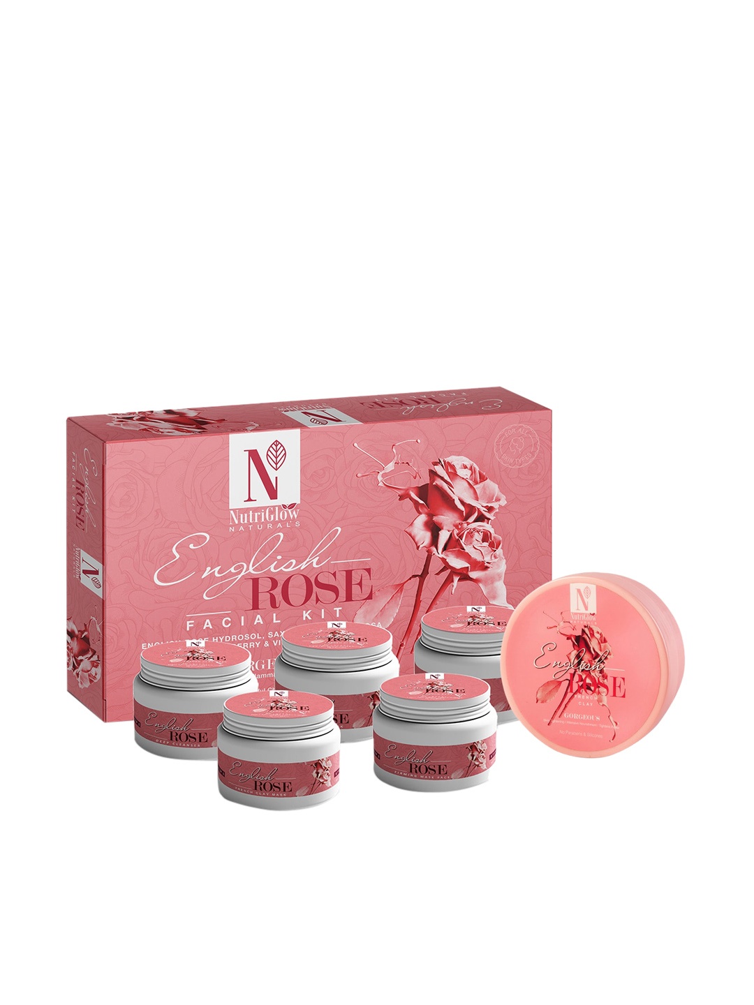 

NutriGlow Naturals Set of 2 English Rose Facial Kit 250g+10ml & French Clay 200g, White