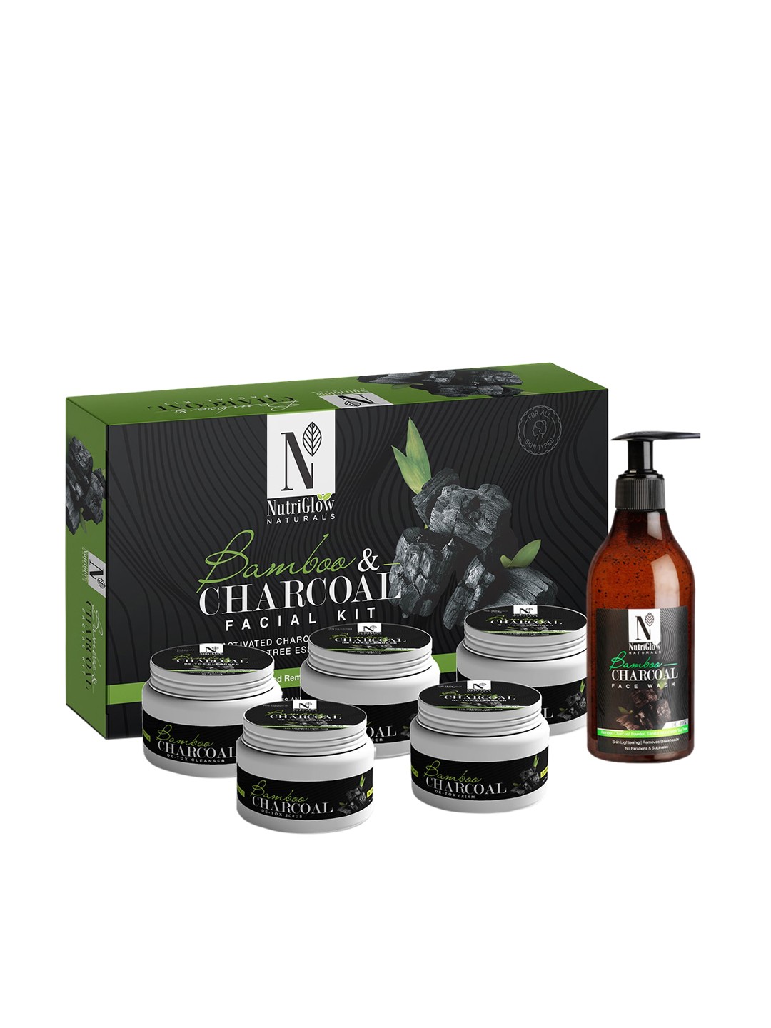 

NutriGlow Naturals Bamboo Charcoal Facial Kit 250g+10ml Bamboo Charcoal Face Wash 150ml, White