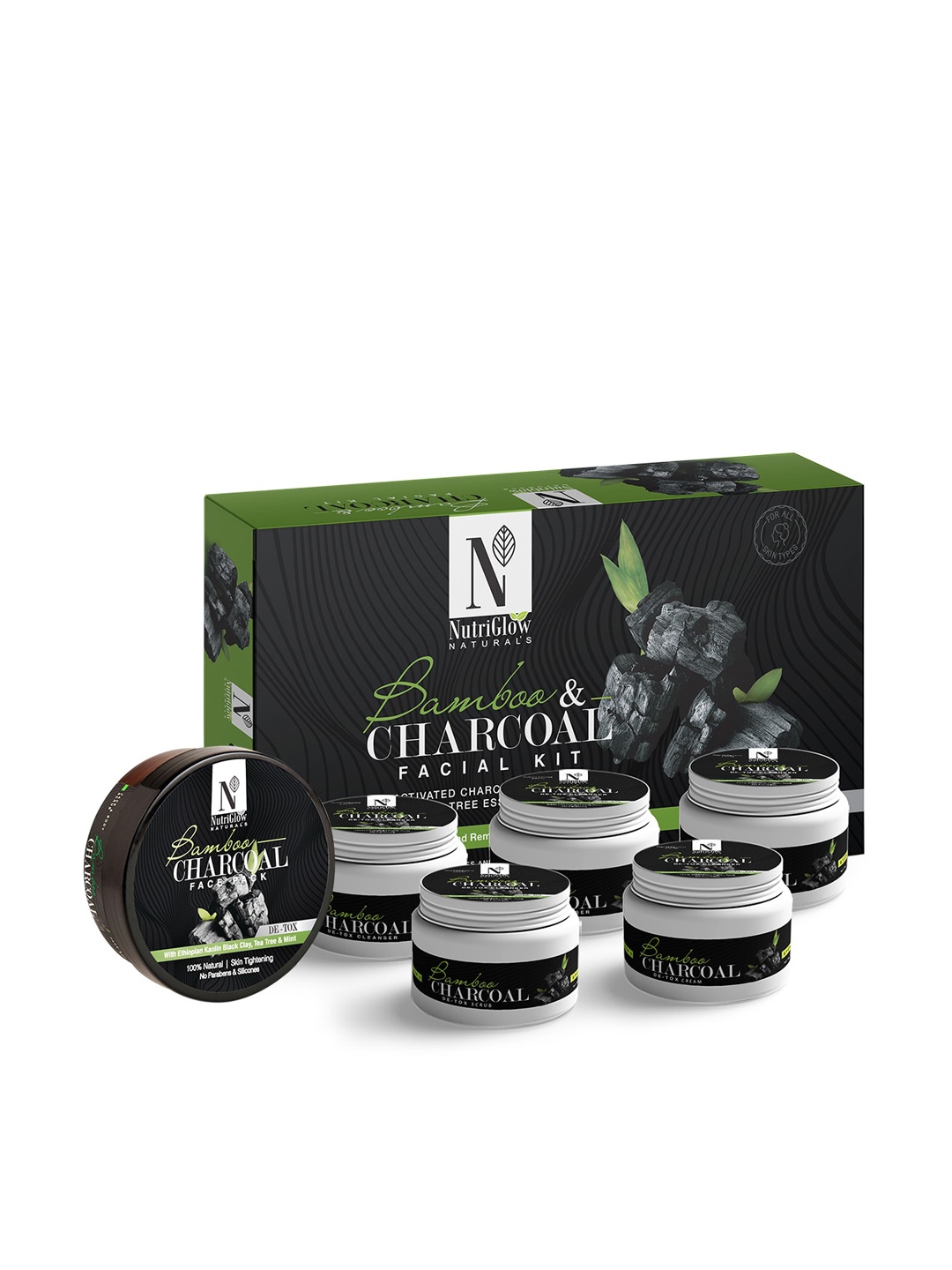 

NutriGlow Naturals Set of 2 Bamboo & Charcoal Facial Kit 250g+10ml & Face Pack 200g, White