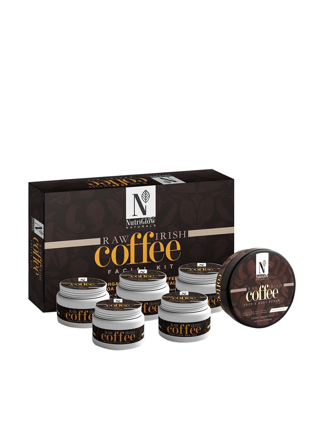

NutriGlow Naturals Raw Irish Coffee Facial Kit 250 g + 10 ml Face Body Scrub 200 g, White