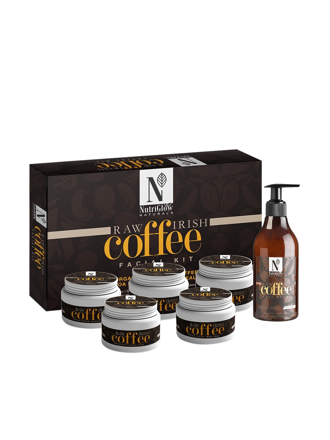 

NutriGlow Sustainable Set of Natural's Raw Irish Coffee Facial Kit 250 g + 10ml & Face Wash 150 ml, White