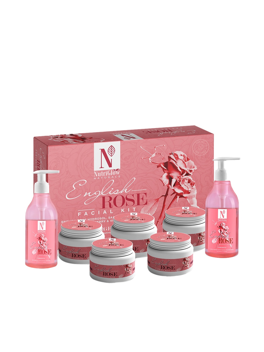 

NutriGlow Naturals English Rose Facial Kit 250g+10ml, Face Wash 150ml Shower Gel 150ml, White