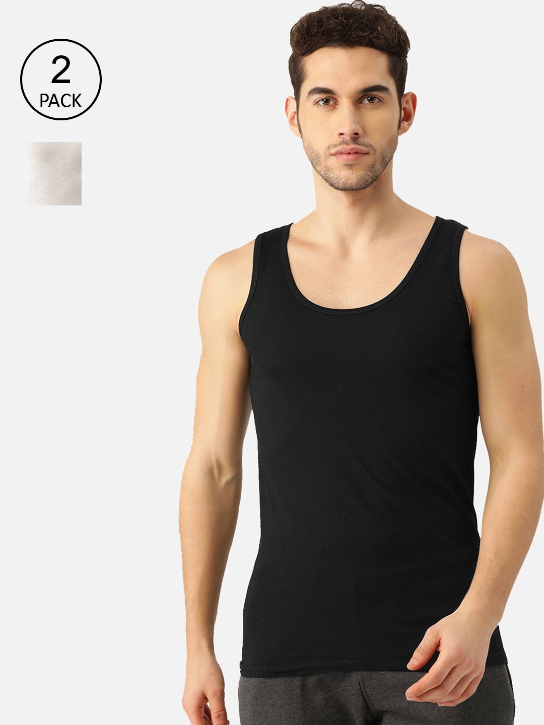 

ROMEO ROSSI Men Black & Light Grey Pack of 2 Cotton Vests