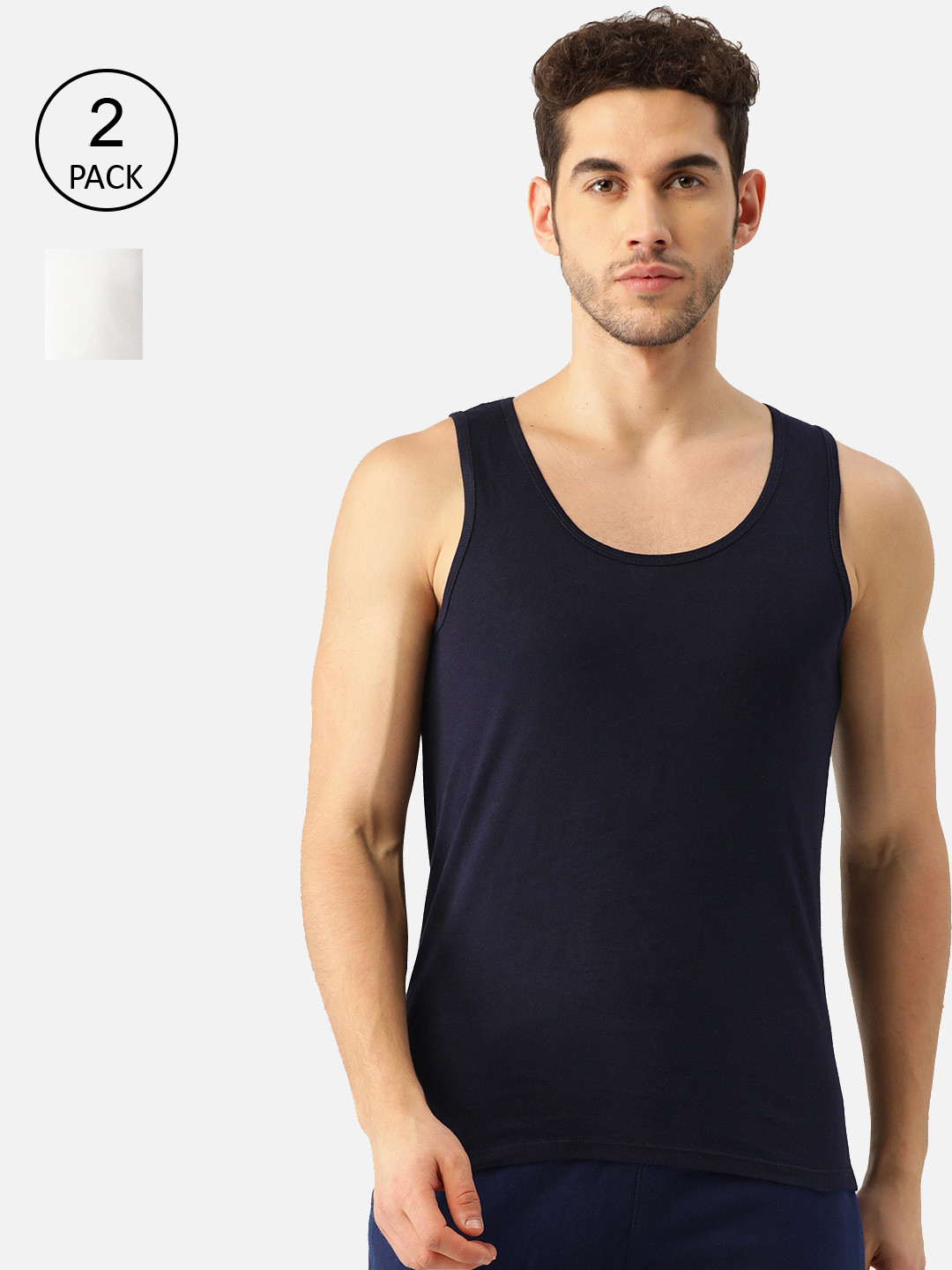 

ROMEO ROSSI Pack of 2 Men Navy Blue & White Solid Innerwear Vest