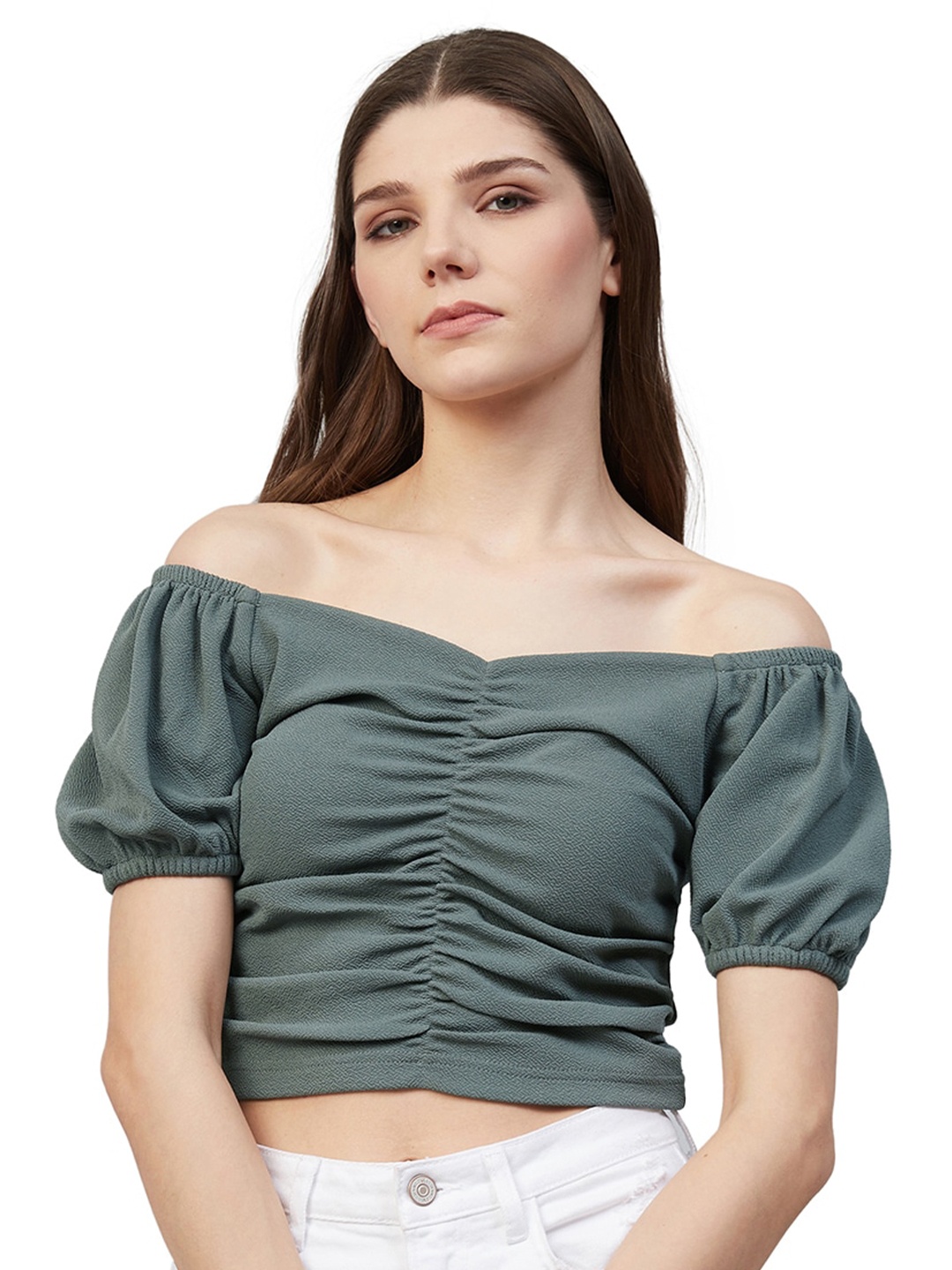 

Orchid Blues Green Off-Shoulder Bardot Crop Top