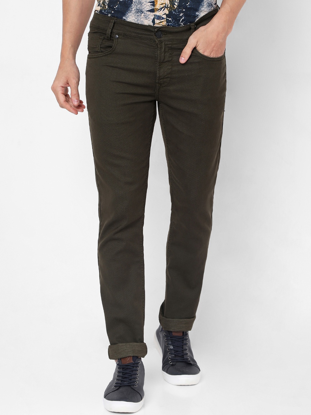 

Mufti Men Olive Green Slim Fit Trousers