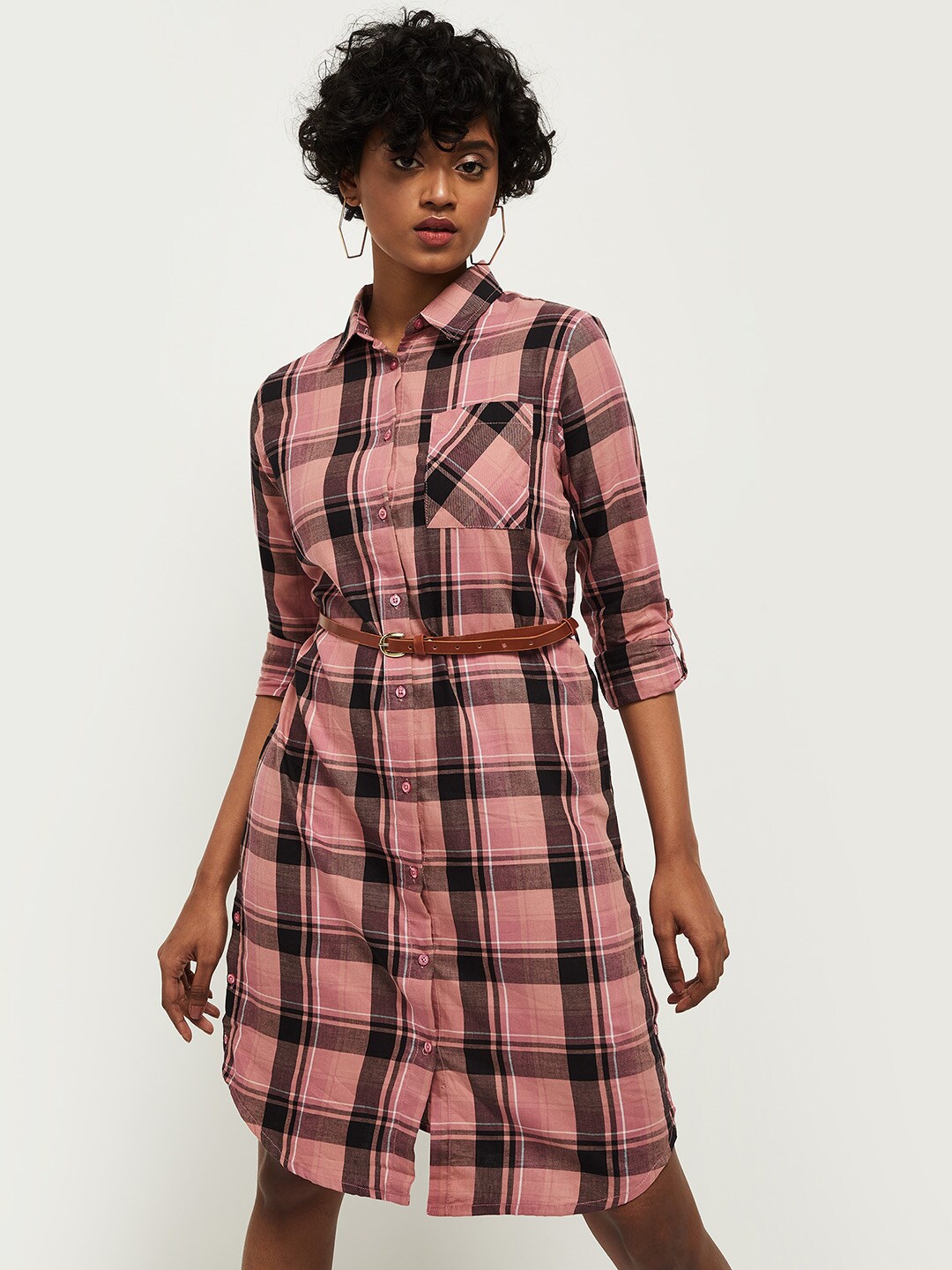 

max Mauve & Black Checked Shirt Dress