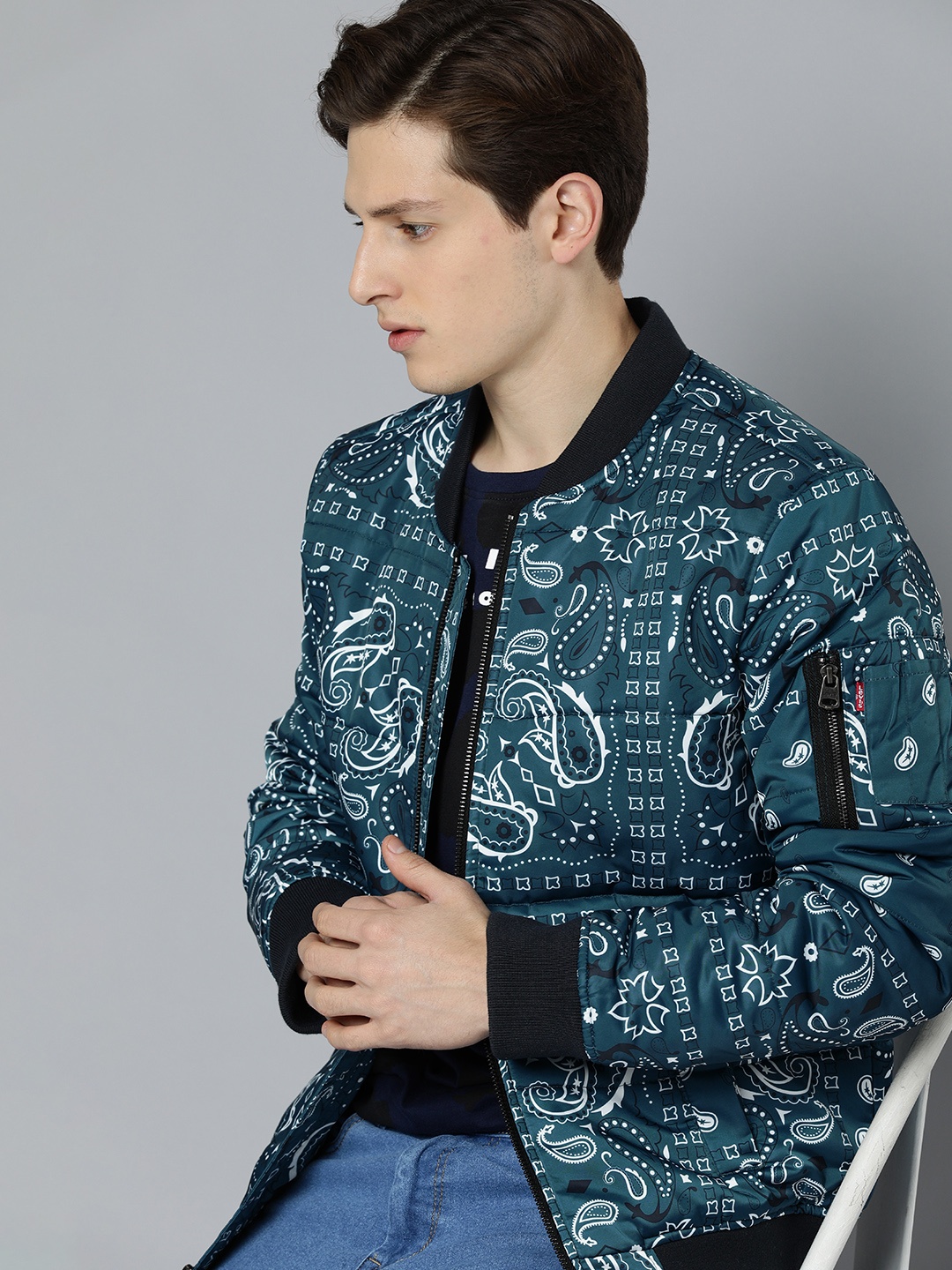 

Levis Men Blue Printed Tailored Jacket