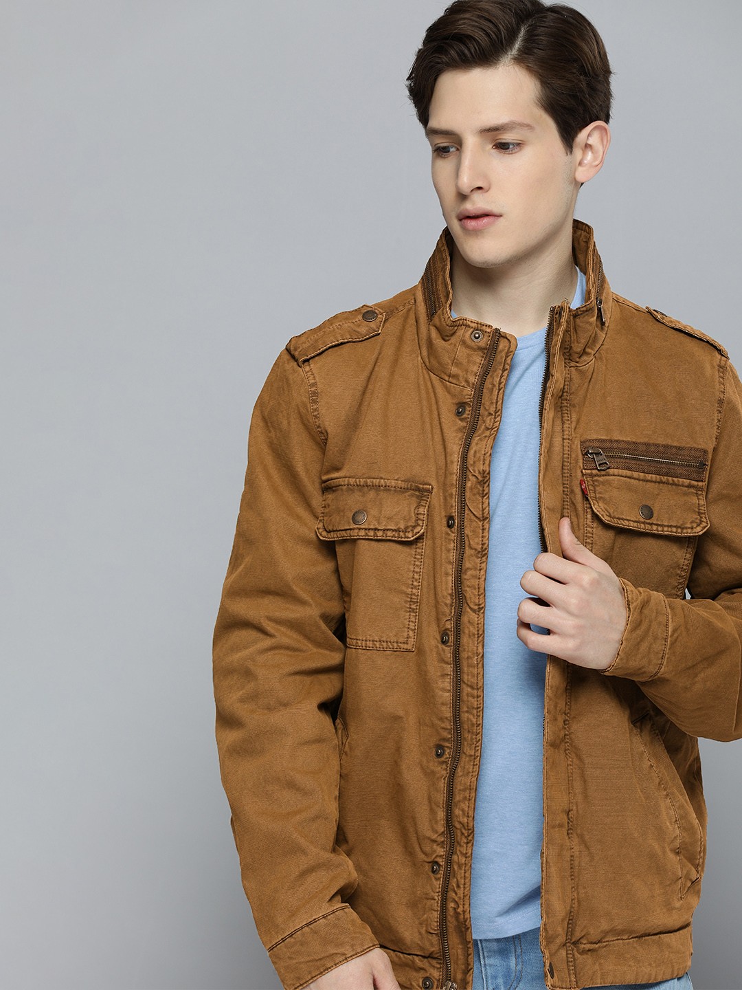 

Levis Men Brown Solid Stand-Collar Tailored Jacket