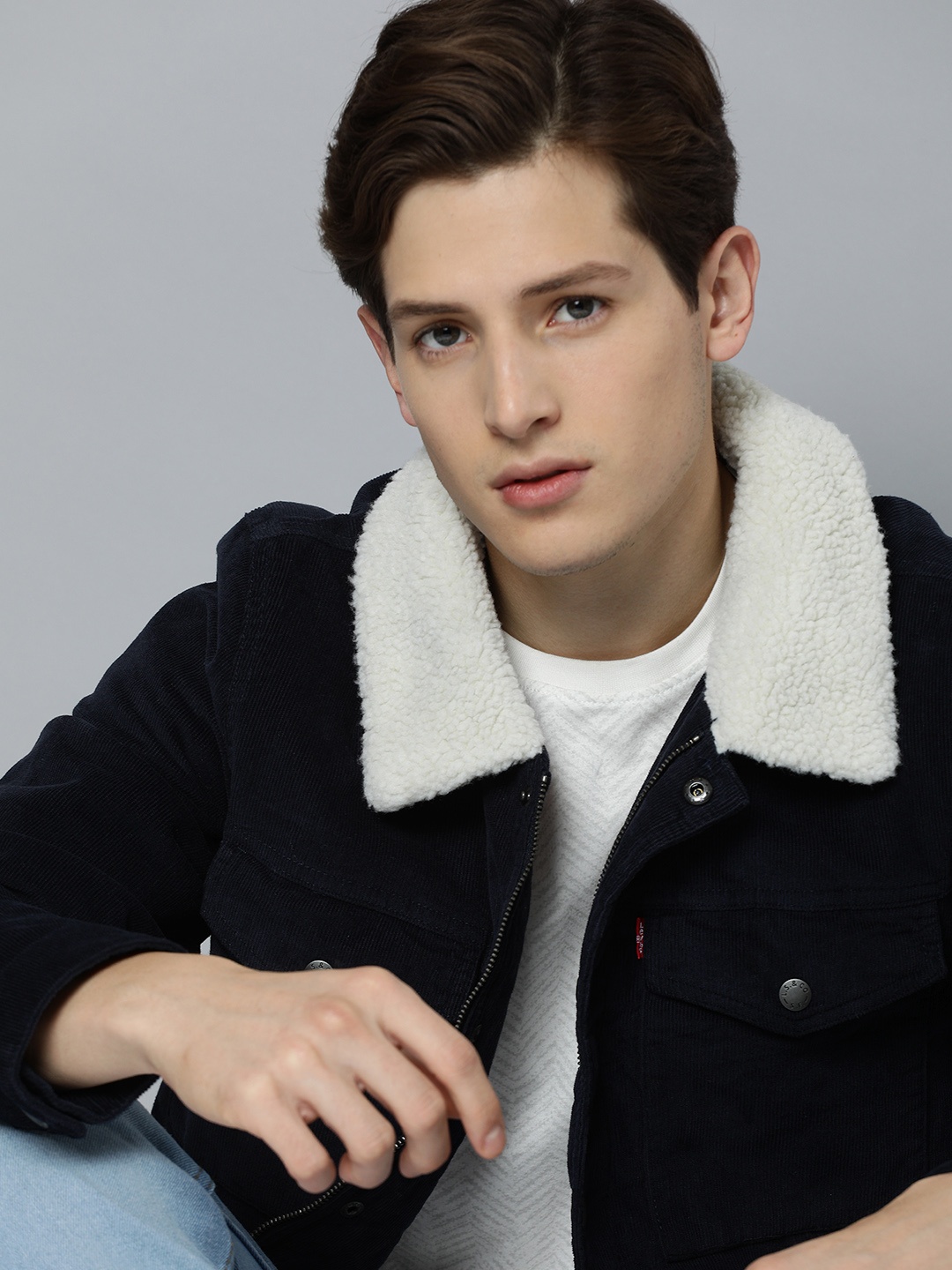 

Levis Men Navy Blue Corduroy Faux Fur Trim Tailored Jacket
