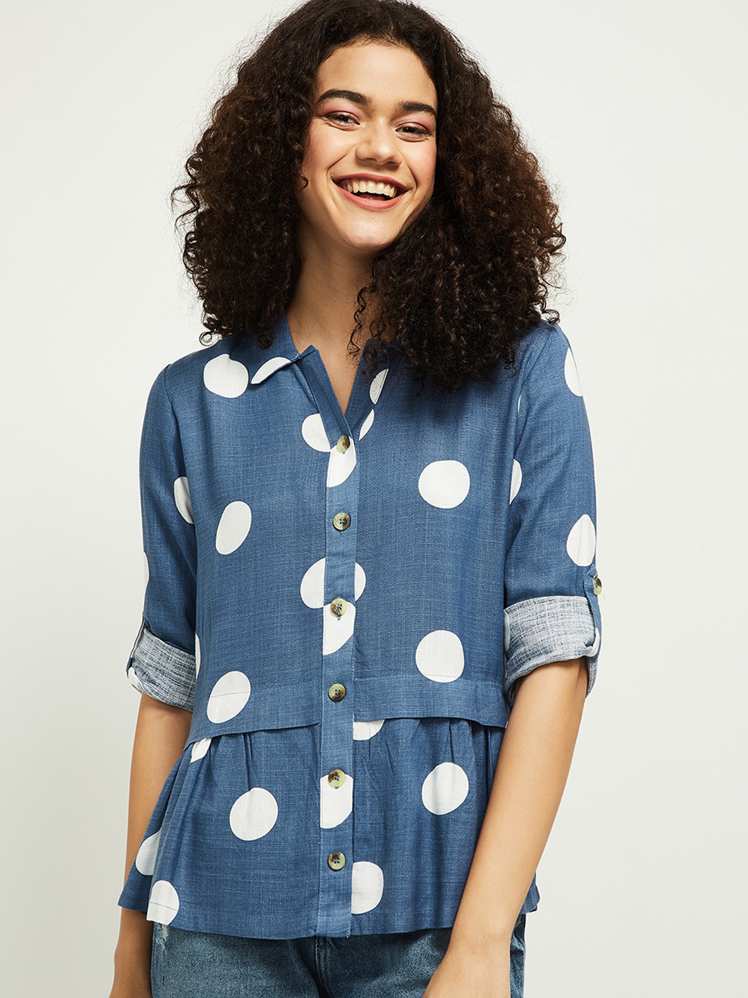 

max Women Blue Opaque Printed Casual Shirt