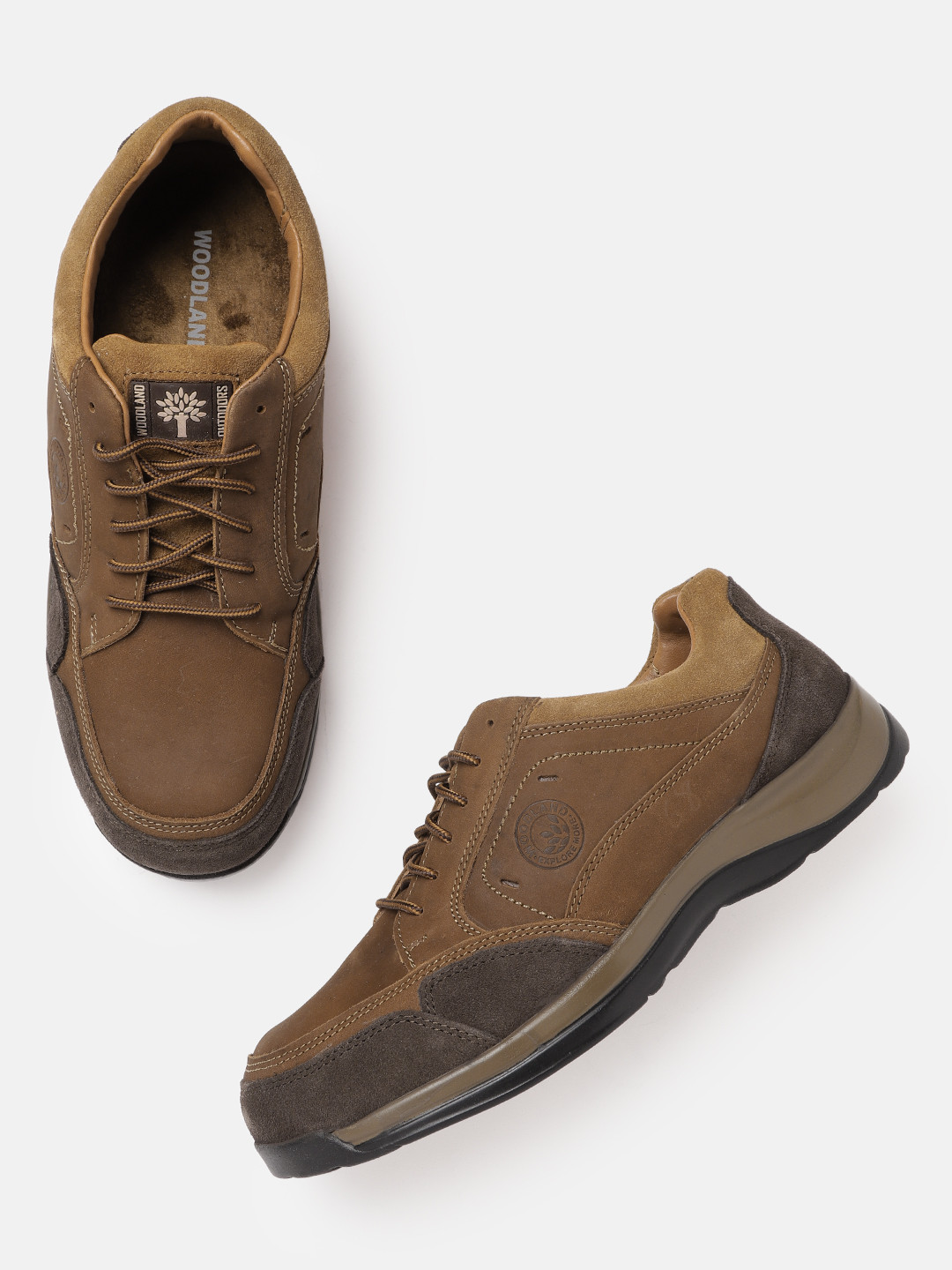 

Woodland Men Camel Brown Colourblocked Leather Sneakers
