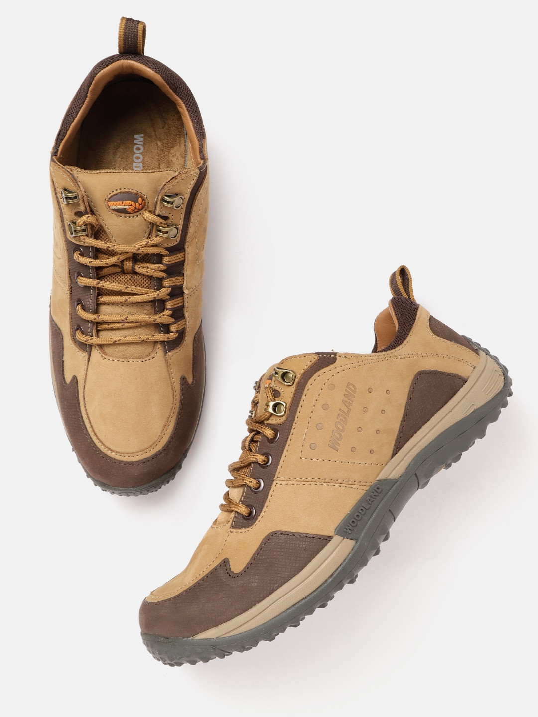 

Woodland Men Camel Brown Nubuck Leather Sneakers