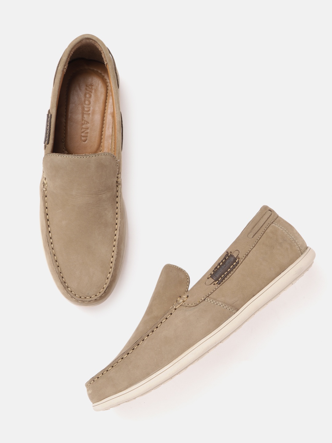 

Woodland Men Khaki Nubuck Leather Loafers