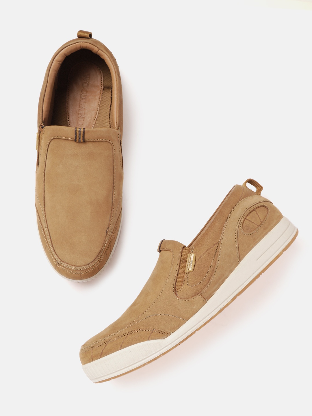 

Woodland Men Camel Brown Leather Solid Slip-On Sneakers